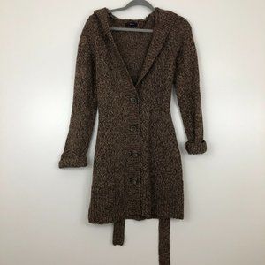 Hooded Tie-Belt Robe Knit Sweater